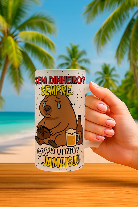 6 Artes para Copo chopp Capivara Frases Arquivo Editável 
