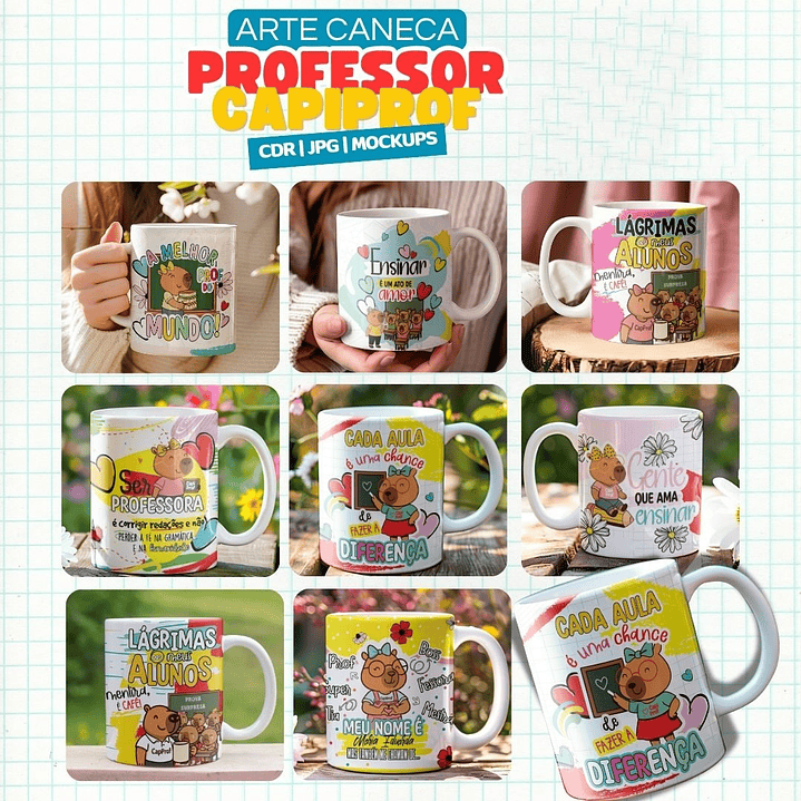 8 Artes para Caneca Capivara Professor Arquivo Editável  2