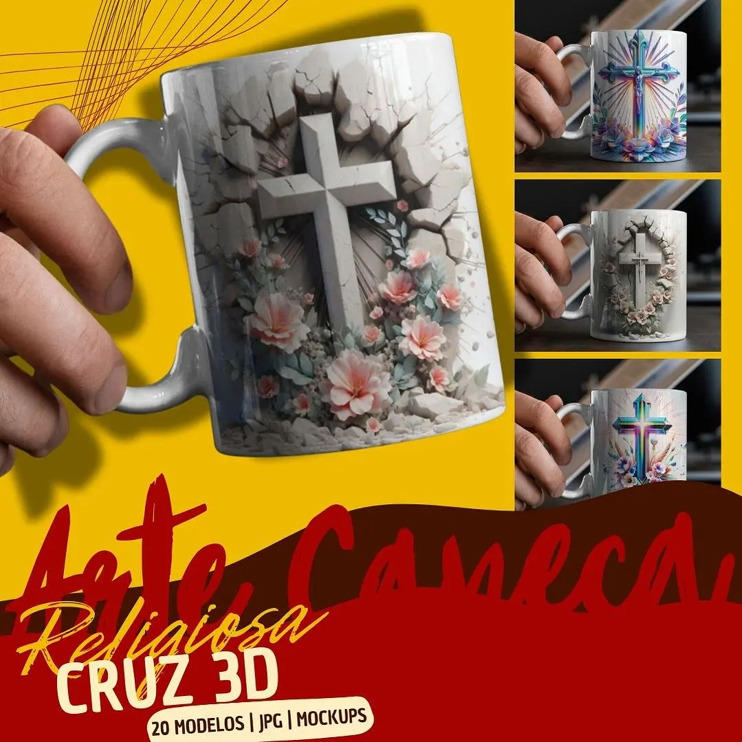 20 Artes para Caneca Cruz Jesus 3D Arquivo em Jpg 1