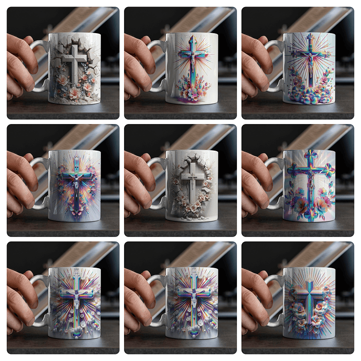 20 Artes para Caneca Cruz Jesus 3D Arquivo em Jpg 3