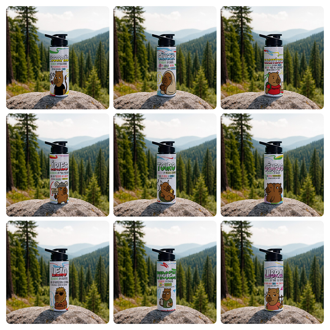 24 Artes para Caneca e Squeeze Capivara Signos Arquivo Editável 2