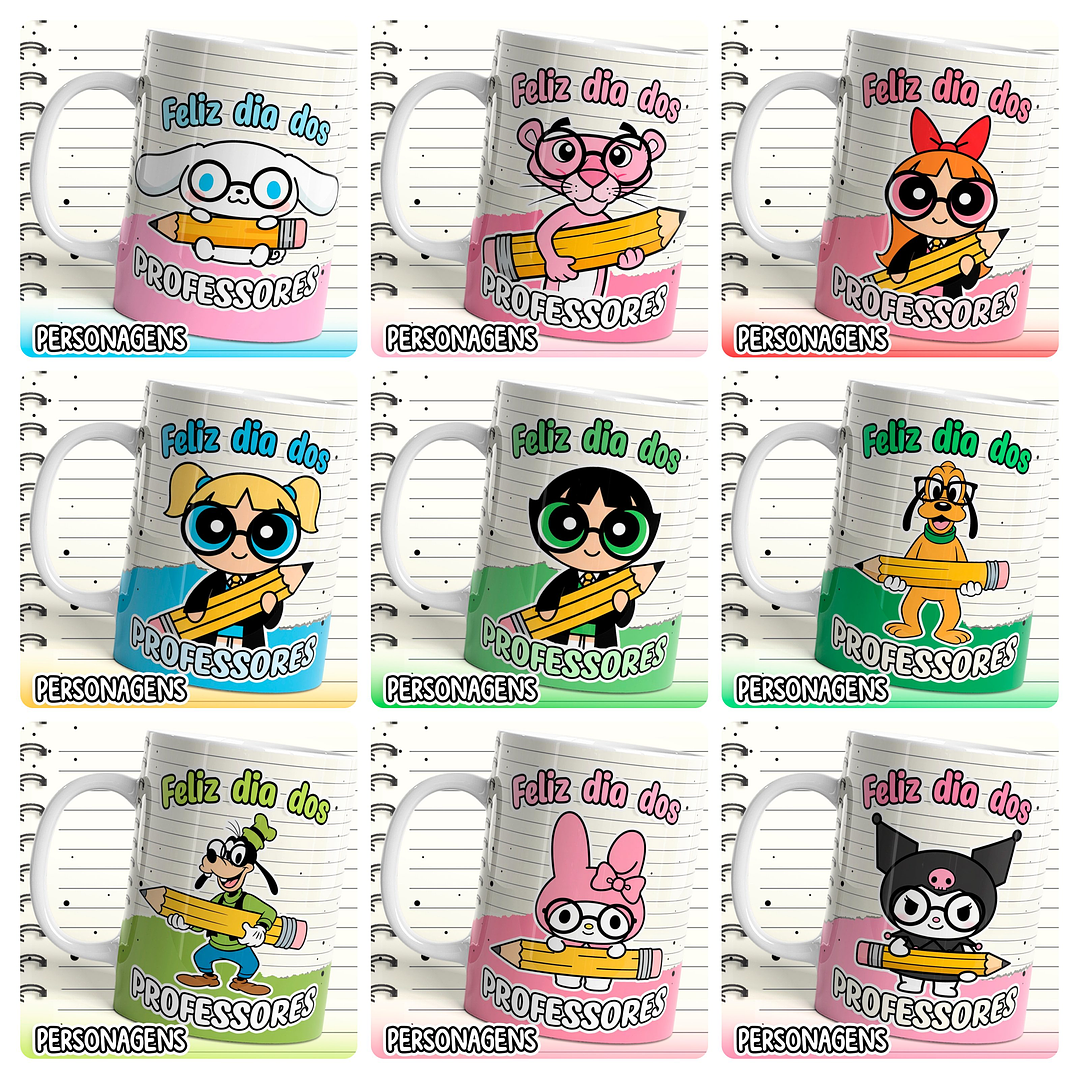25 Artes para Caneca Personagens Professores Arquivo em Png 2