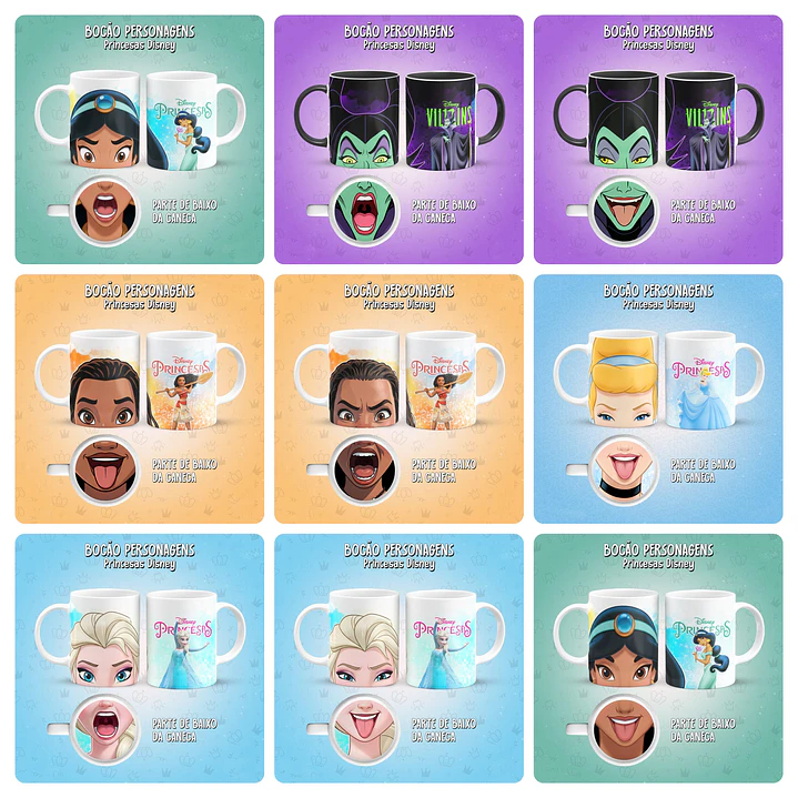 28 Artes para Caneca Bocão Princesas Arquivo em Jpg  2