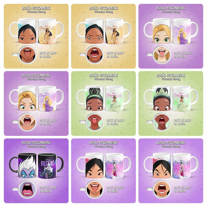 28 Artes para Caneca Bocão Princesas Arquivo em Jpg  3