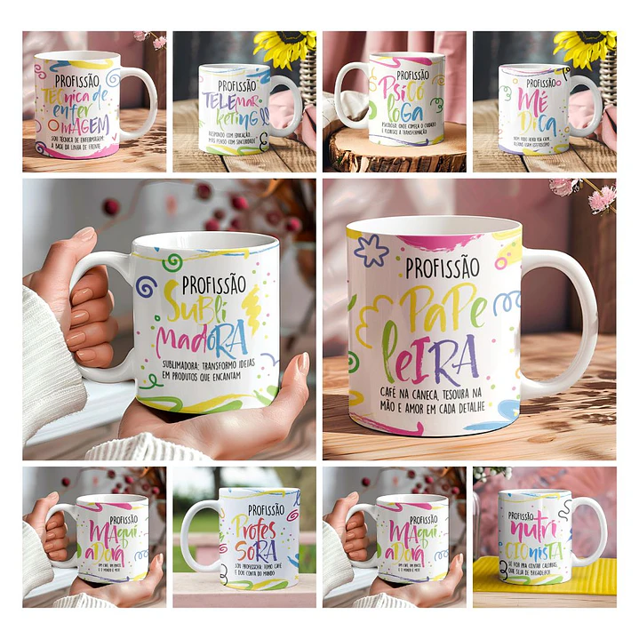 30 Artes para Caneca Profissões Femininas Arquivos Editáveis  3