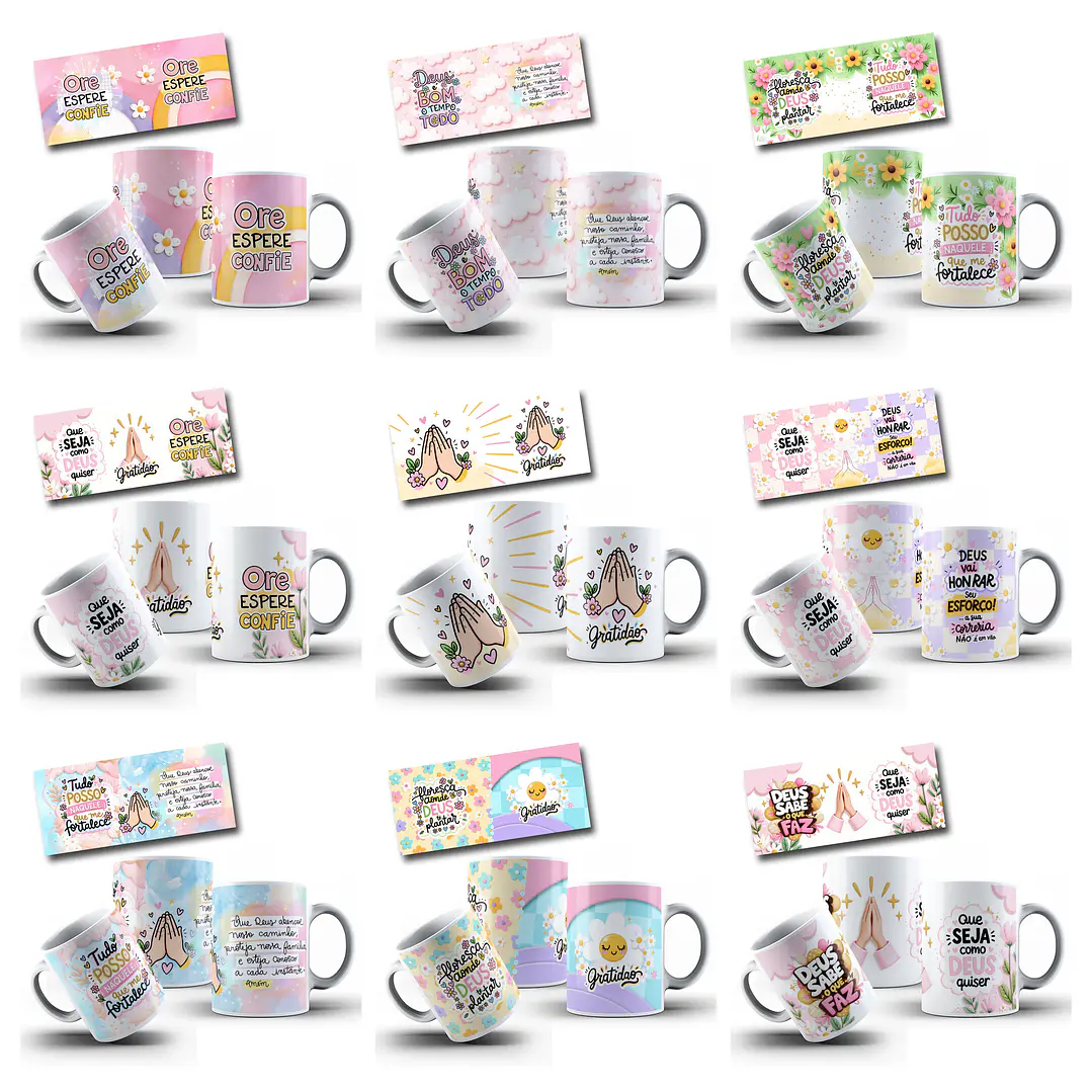 12 Artes para Caneca Frases de Fé Religião Cristã Arquivo em Jpg  1