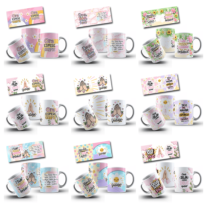 12 Artes para Caneca Frases de Fé Religião Cristã Arquivo em Jpg  1