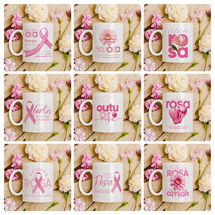 30 Artes para Caneca e Camisa Outubro Rosa Arquivo Editável