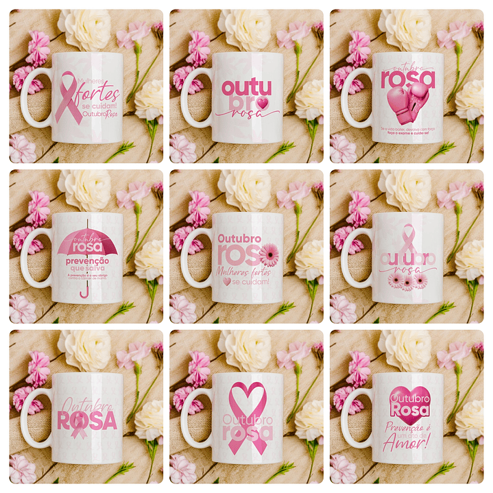 30 Artes para Caneca e Camisa Outubro Rosa Arquivo Editável 2