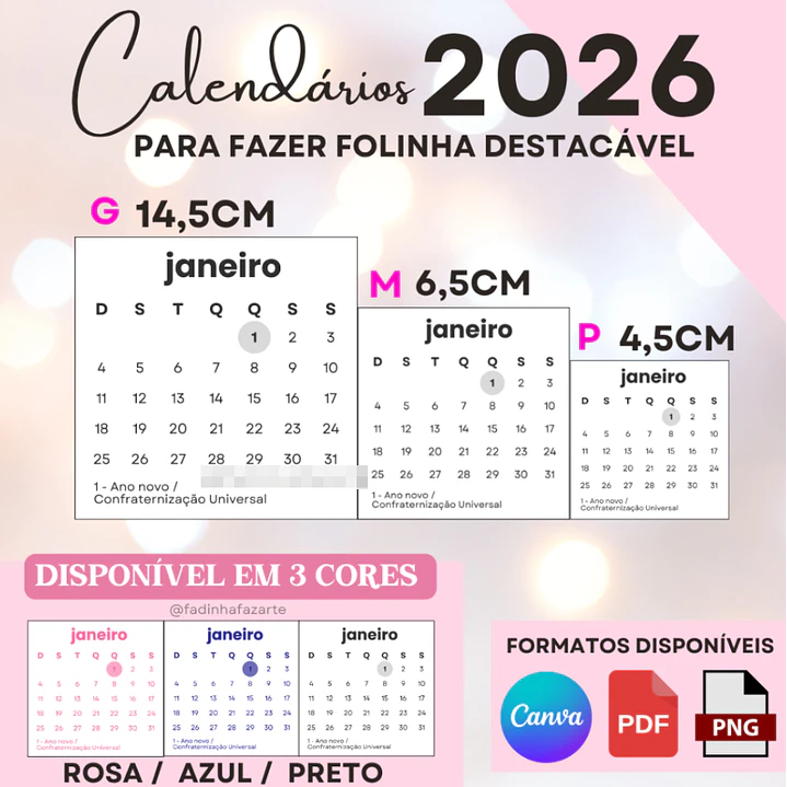 Arquivo Molde Calendário Polaroide e Base 2026 para Blocagem em Canva  1