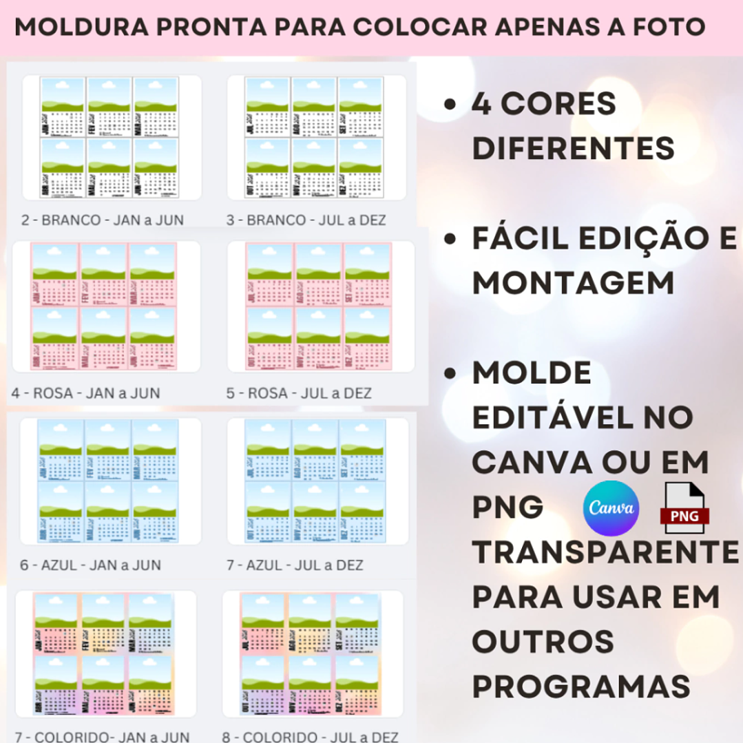Arquivo Molde Calendário Polaroide e Base 2026 para Blocagem em Canva  4