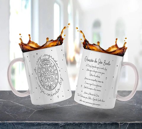 Artes Caneca Oração de São Bento Arquivo Editável