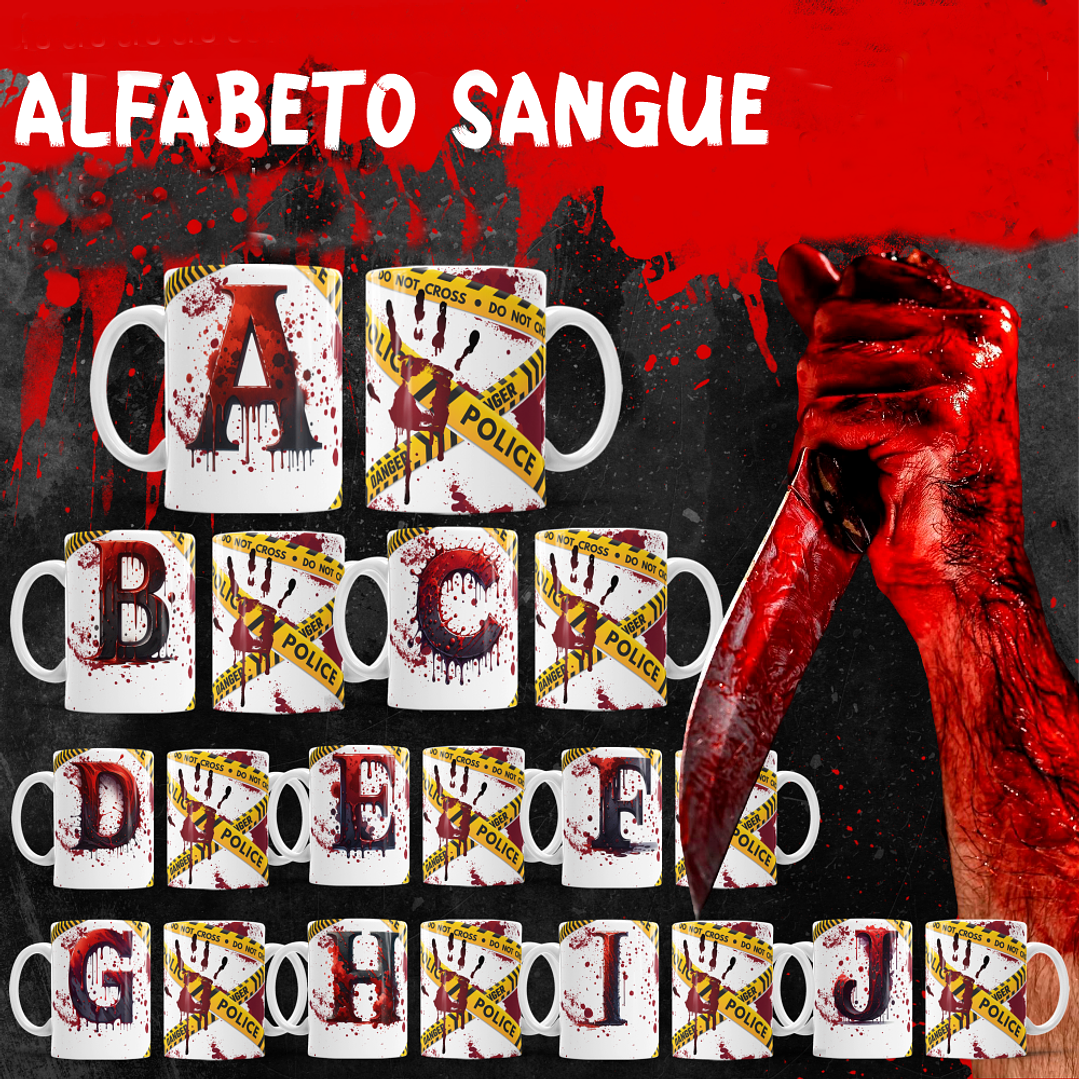26 Artes para Caneca Alfabeto Sangue Arquivo Editável  1