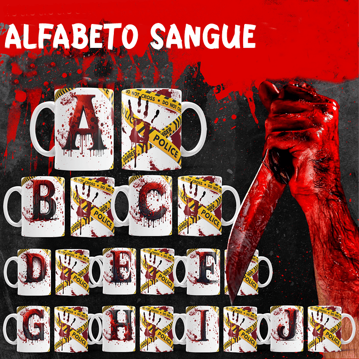 26 Artes para Caneca Alfabeto Sangue Arquivo Editável  1