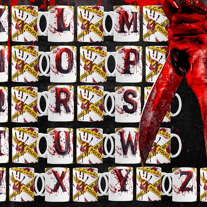 26 Artes para Caneca Alfabeto Sangue Arquivo Editável  2