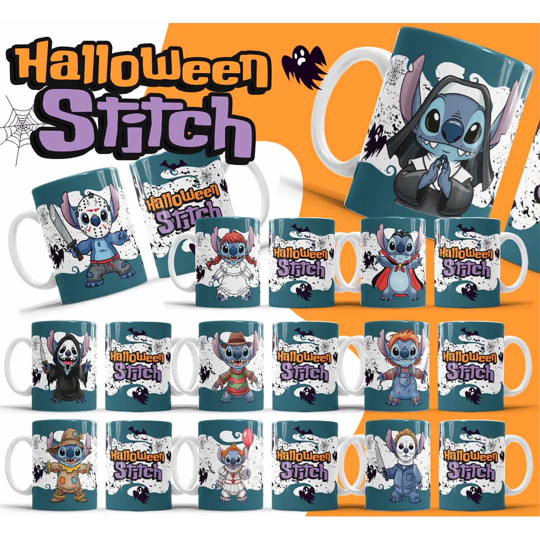 26 Artes para Caneca Halloween Stitch Arquivo Editável 1