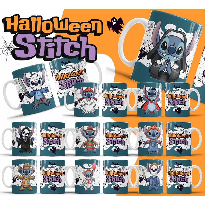 26 Artes para Caneca Halloween Stitch Arquivo Editável 1