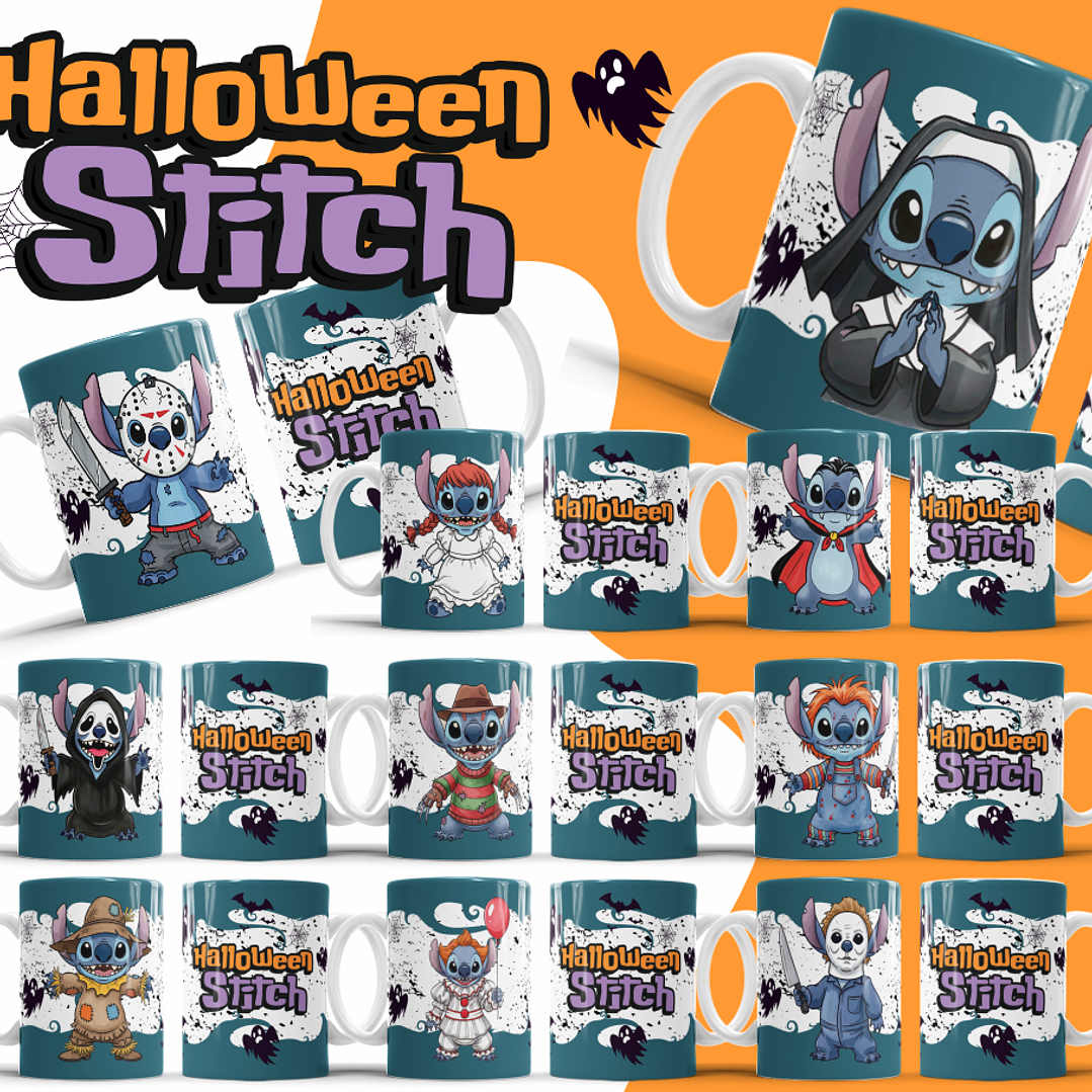 26 Artes para Caneca Halloween Stitch Arquivo Editável 1