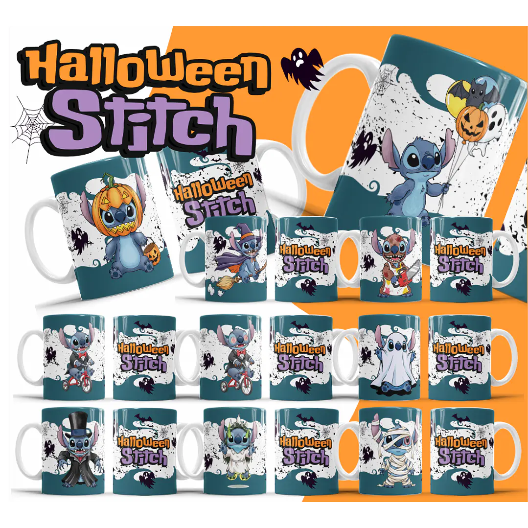 26 Artes para Caneca Halloween Stitch Arquivo Editável 2