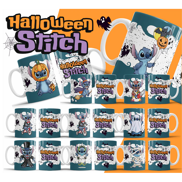 26 Artes para Caneca Halloween Stitch Arquivo Editável 2