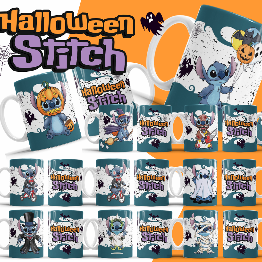 26 Artes para Caneca Halloween Stitch Arquivo Editável 2