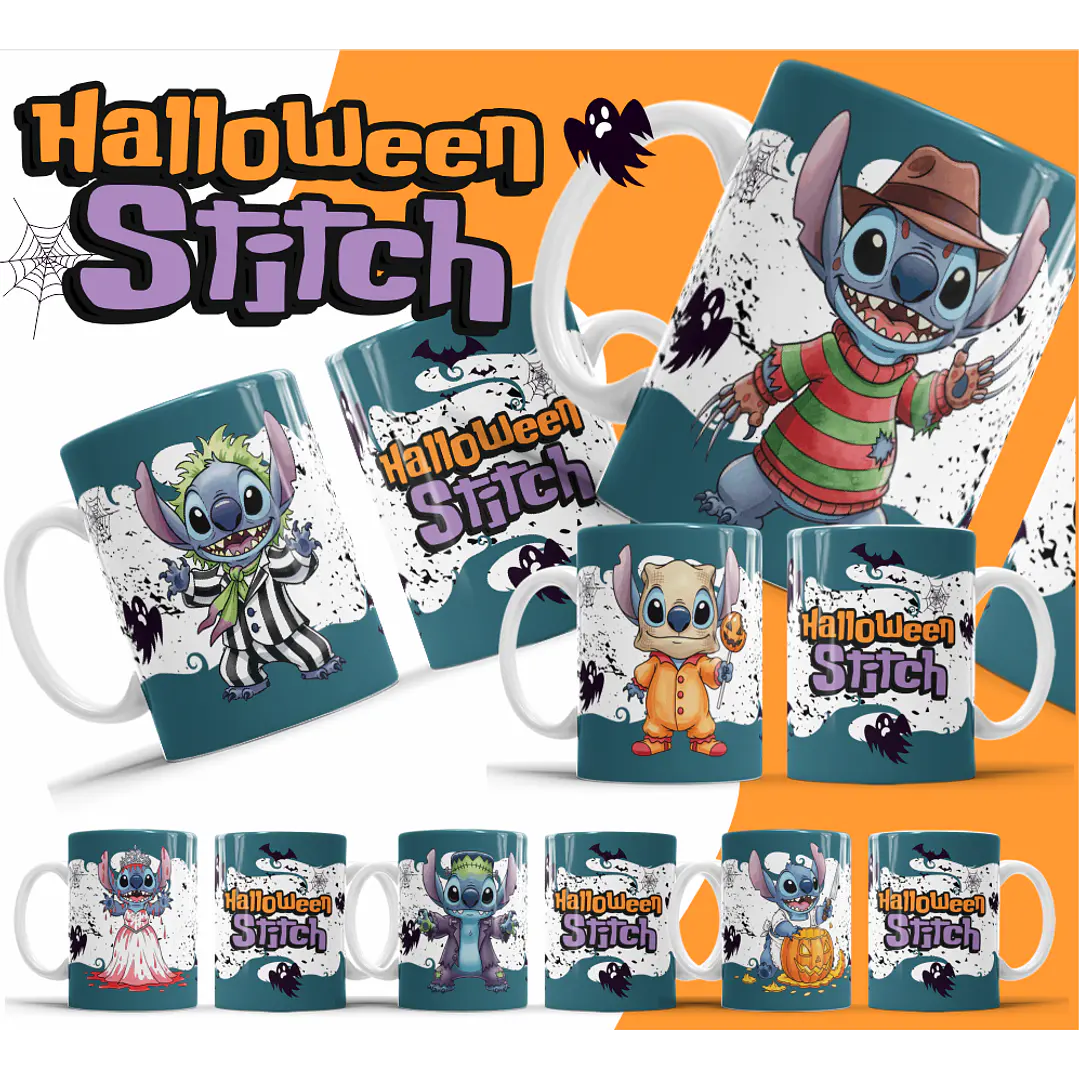 26 Artes para Caneca Halloween Stitch Arquivo Editável 3