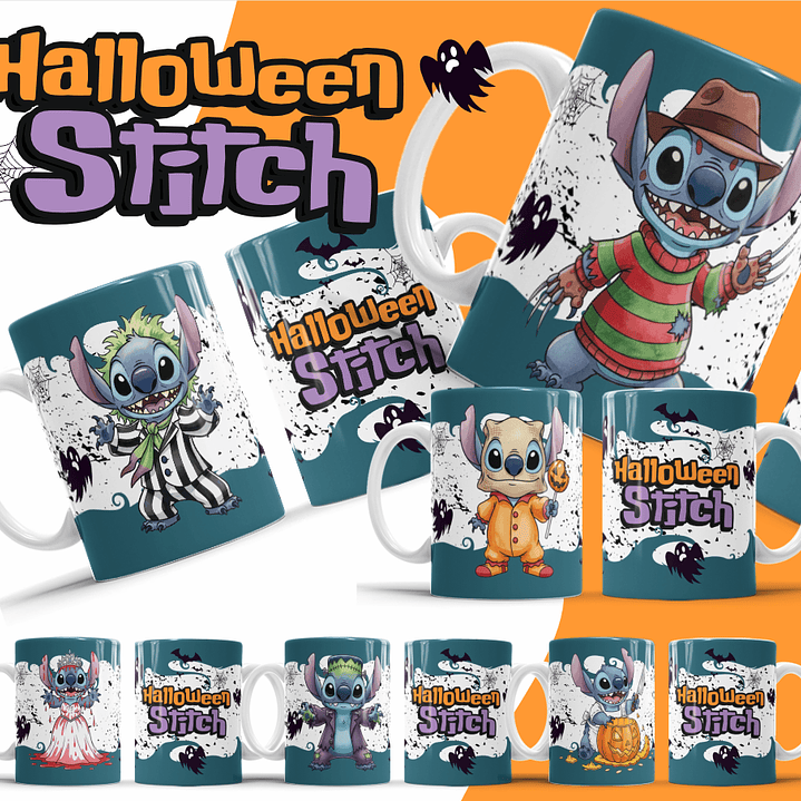 26 Artes para Caneca Halloween Stitch Arquivo Editável 3