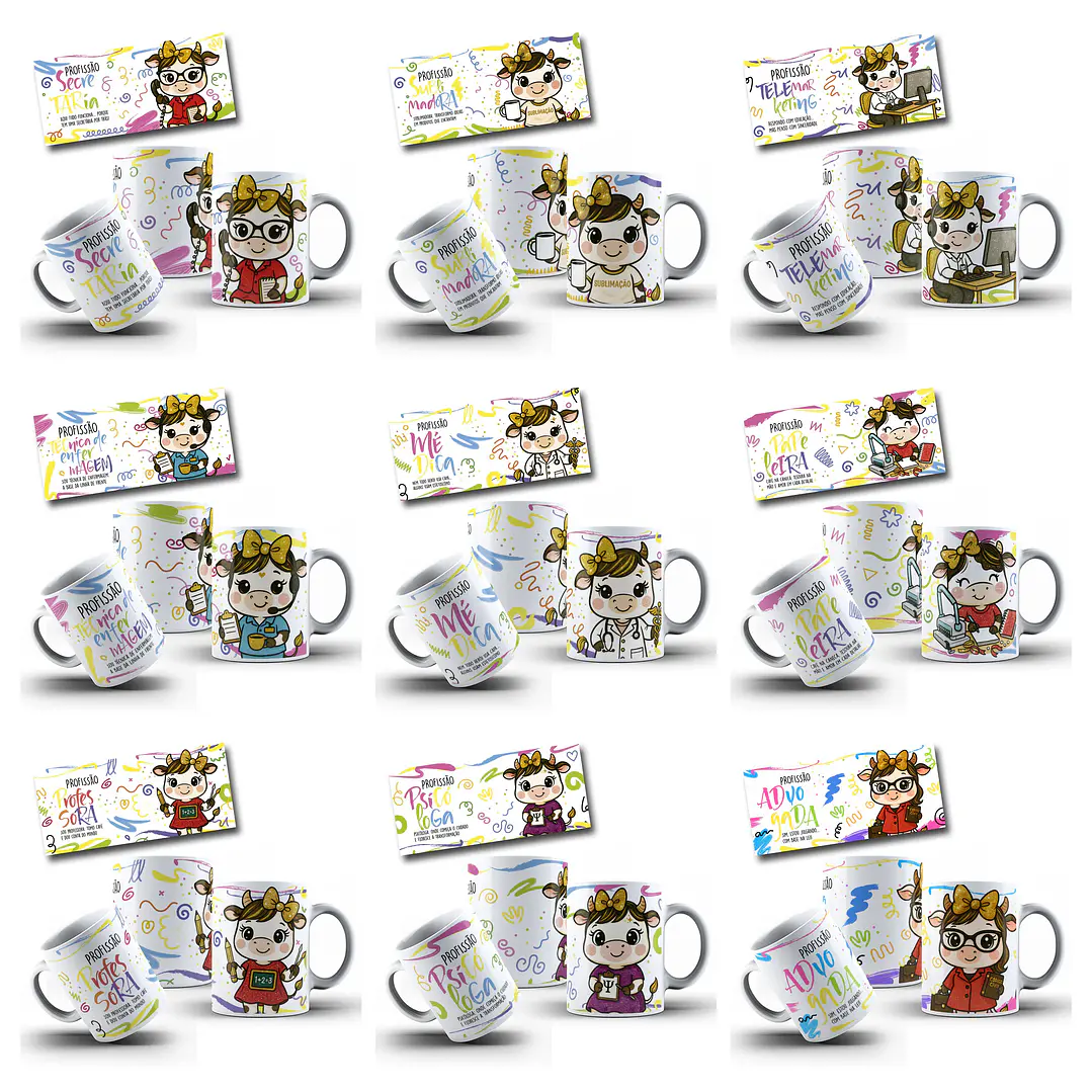 30 Artes para Caneca Vaquinhas Profissões Arquivo editável 4