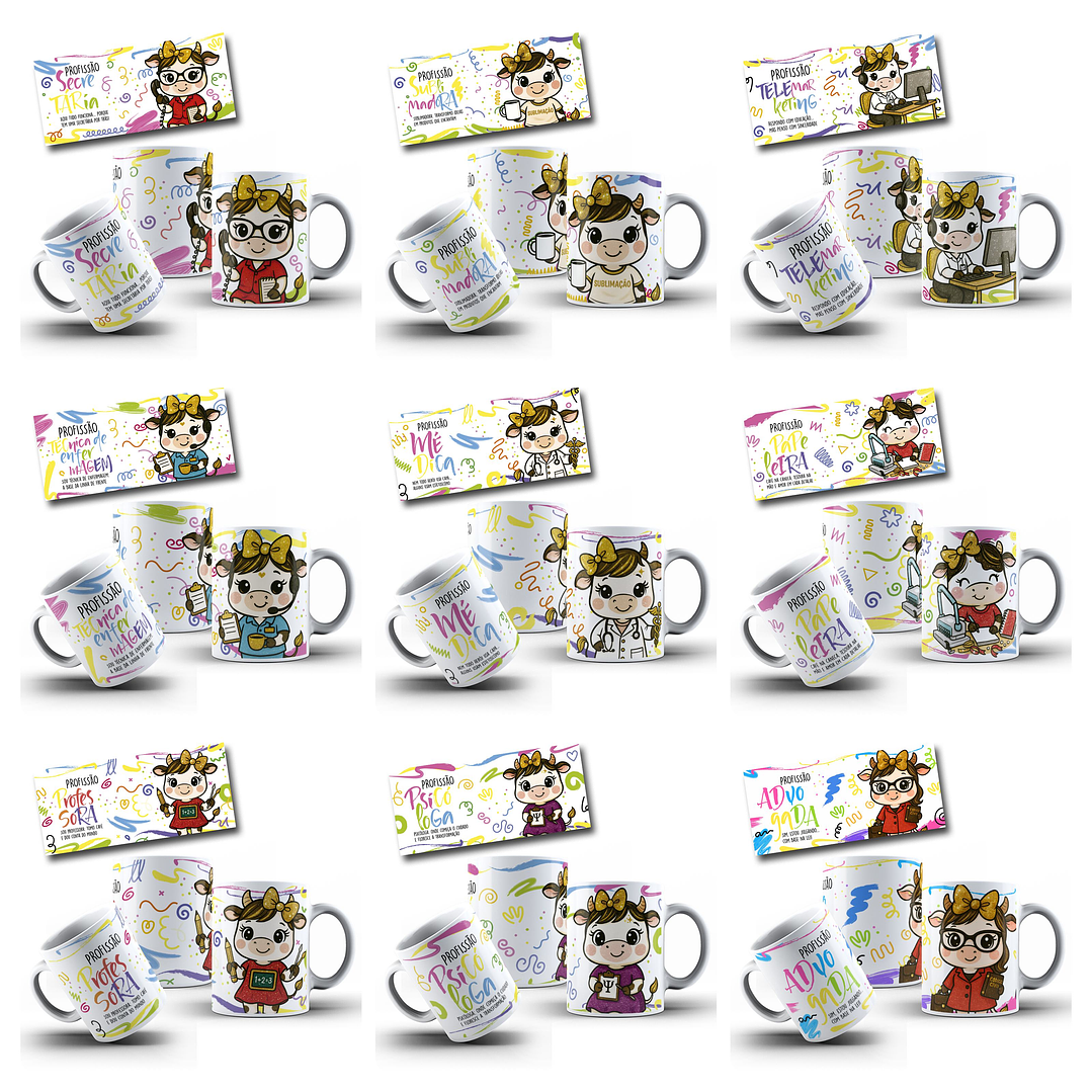 30 Artes para Caneca Vaquinhas Profissões Arquivo editável 4