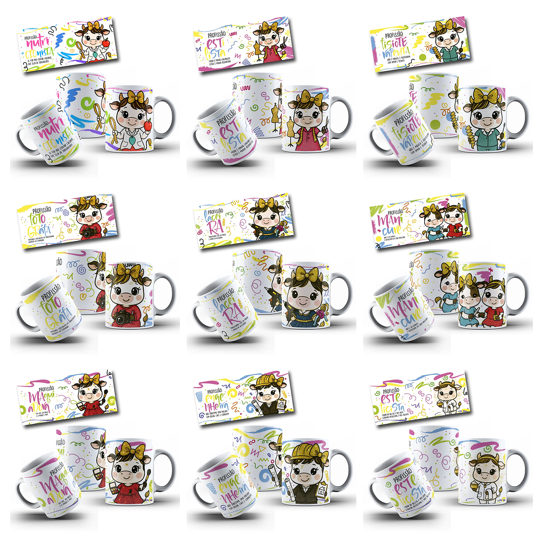 30 Artes para Caneca Vaquinhas Profissões Arquivo editável 5