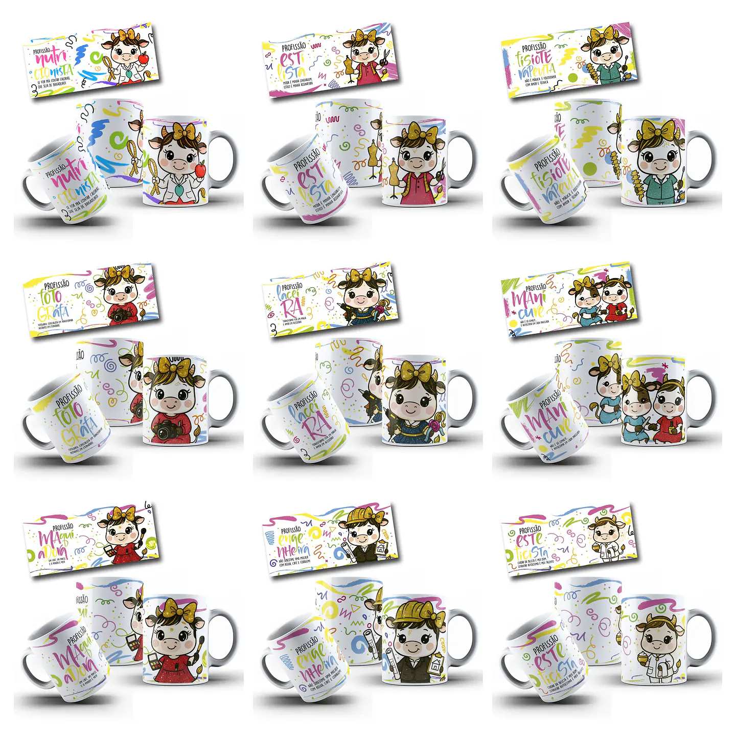30 Artes para Caneca Vaquinhas Profissões Arquivo editável 5