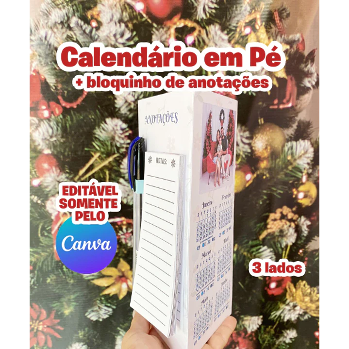 Arquivo Calendário de Mesa em Pé 3 lados Editável em Canva 1