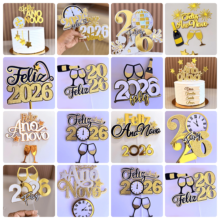 Arquivo Topo de Bolo Final de Ano Feliz 2026 Arquivo em Studio e Pdf  1