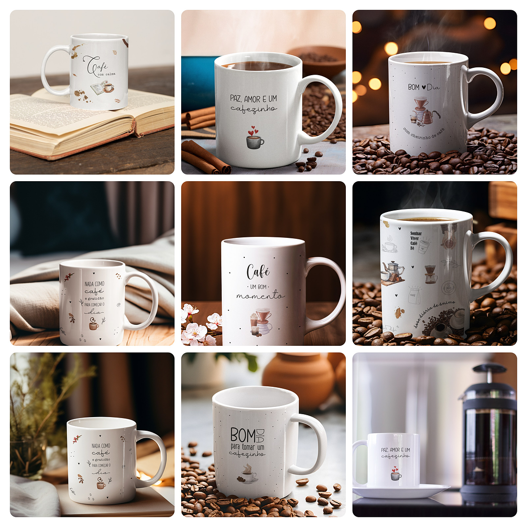 15 Artes para Caneca e Torre de Xícara Frases Momento Café Arquivo Editável  1