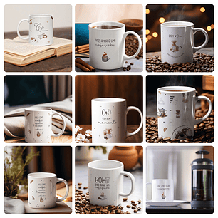 15 Artes para Caneca e Torre de Xícara Frases Momento Café Arquivo Editável 