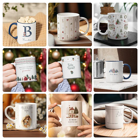 50 Artes para Caneca Natal + Alfabeto Arquivo Editável