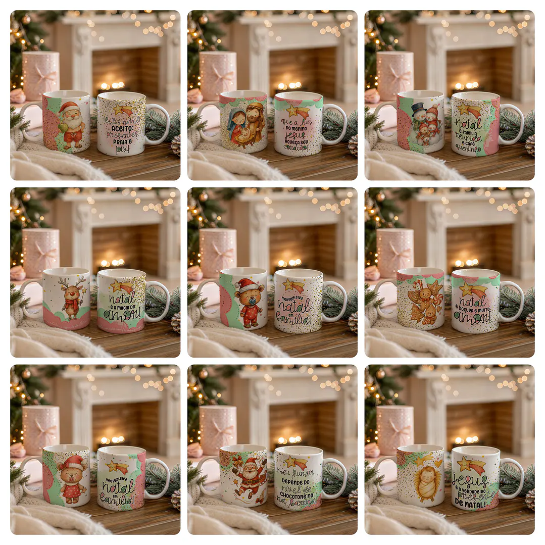 40 Artes para Caneca Toalhinha Bolsa e Azulejo Natal De Amor Papai Noel Arquivo editável em Pdf 1