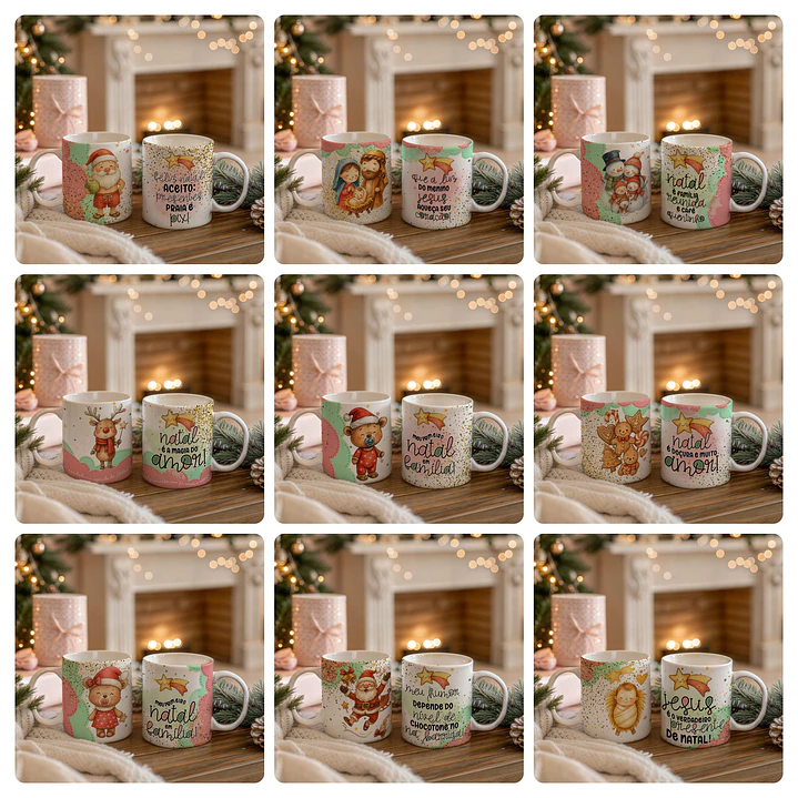 40 Artes para Caneca Toalhinha Bolsa e Azulejo Natal De Amor Papai Noel Arquivo editável em Pdf 1