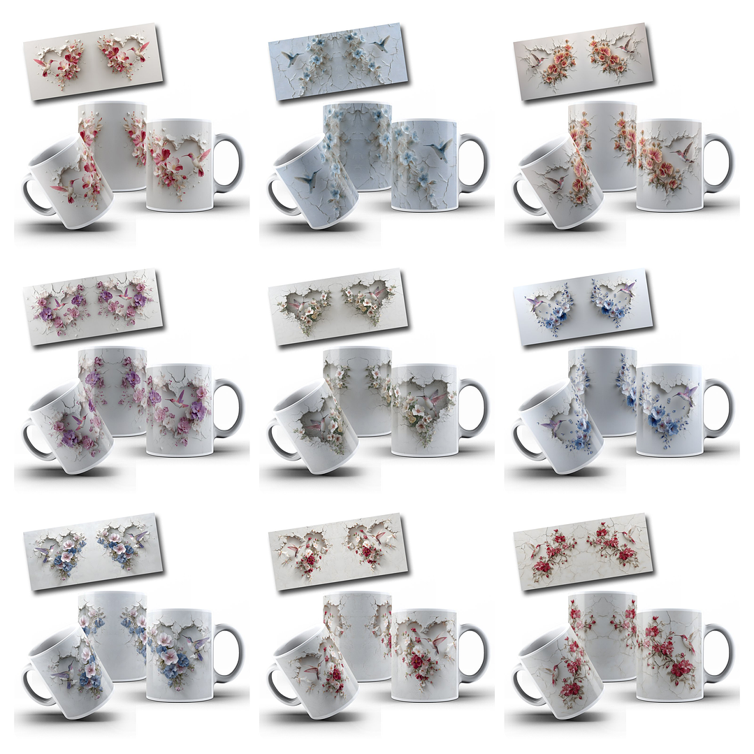 24 Artes para Caneca Beija Flor 3D Arquivo em Jpg 2