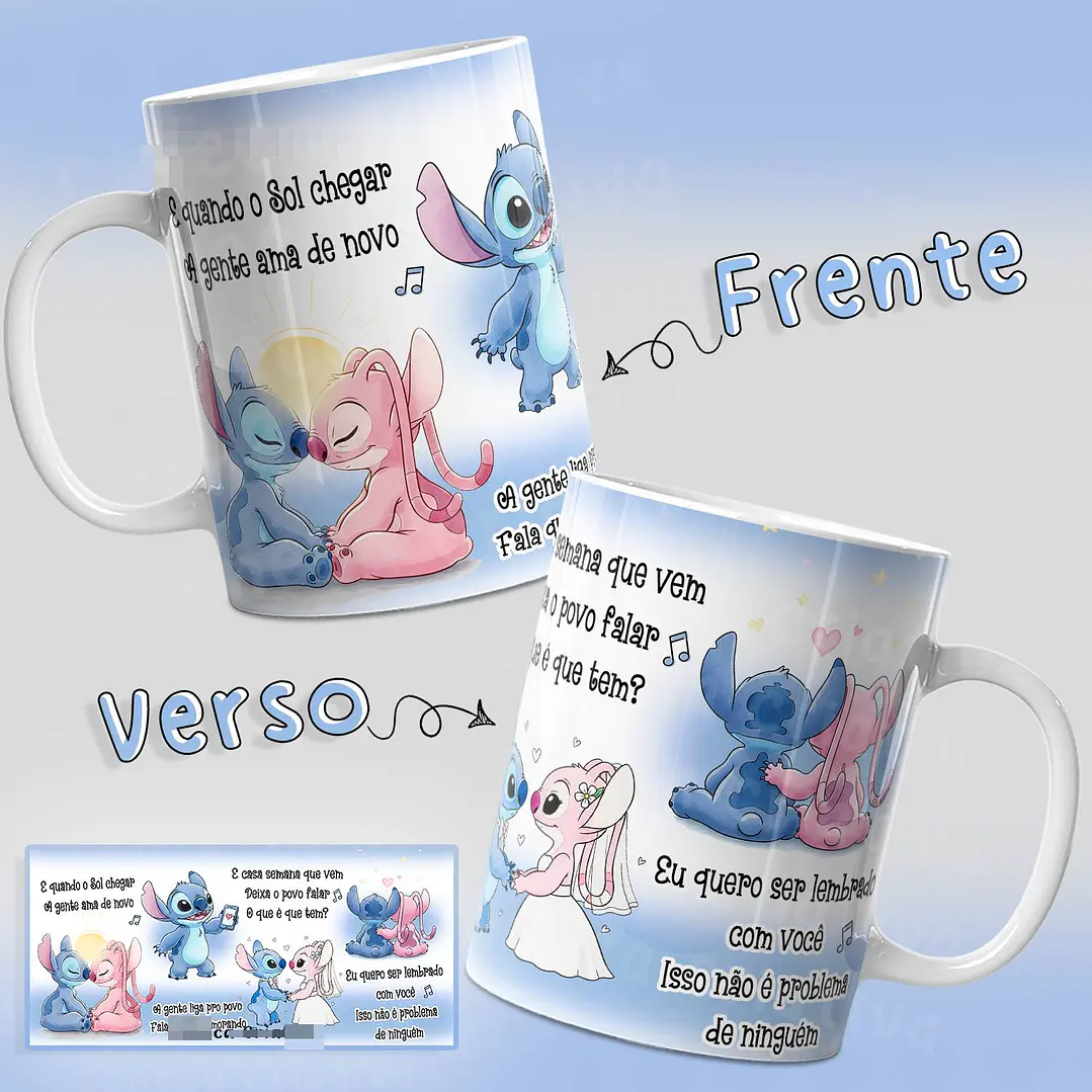 Artes Caneca Stitch e Angel Musica - E quando o sol chegar a gente ama de novo, a gente liga pro povo fala que tá namorando Arquivo em Jpg  2