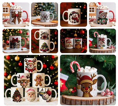 20 Artes para Caneca Natal 3d Linhas Natal Arquivo em Jpg 
