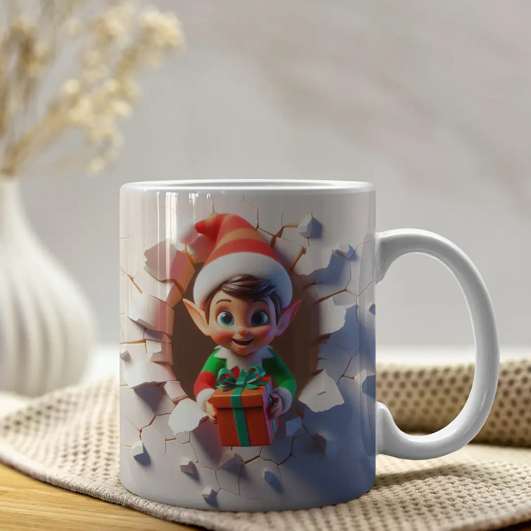 4 Artes para Caneca Duende De Natal 3d Arquivo em Jpg  3