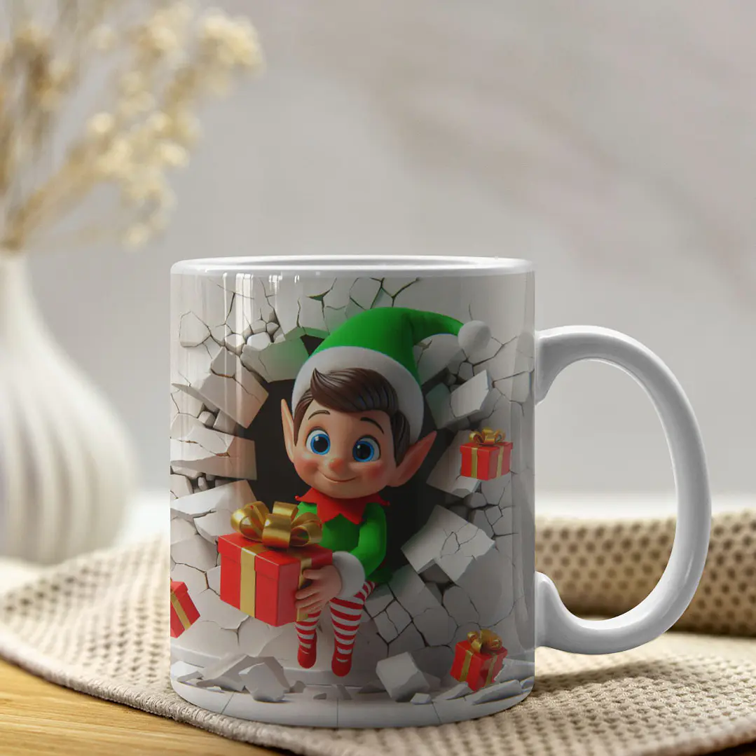 4 Artes para Caneca Duende De Natal 3d Arquivo em Jpg  4