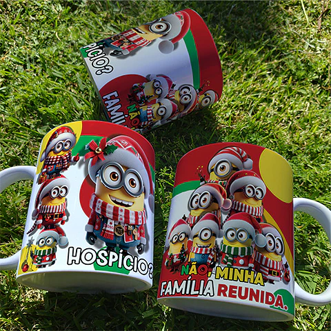 7 Artes para Caneca Minions Natal Arquivo Editável 