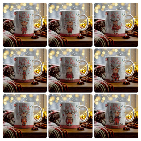 18 Artes para Caneca Renas de Natal Arquivo em Jpg 