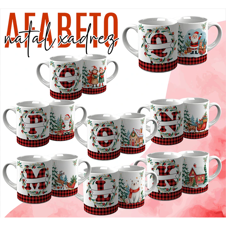 26 Artes para Caneca Alfabeto Natal Xadrez Arquivo Editável 1