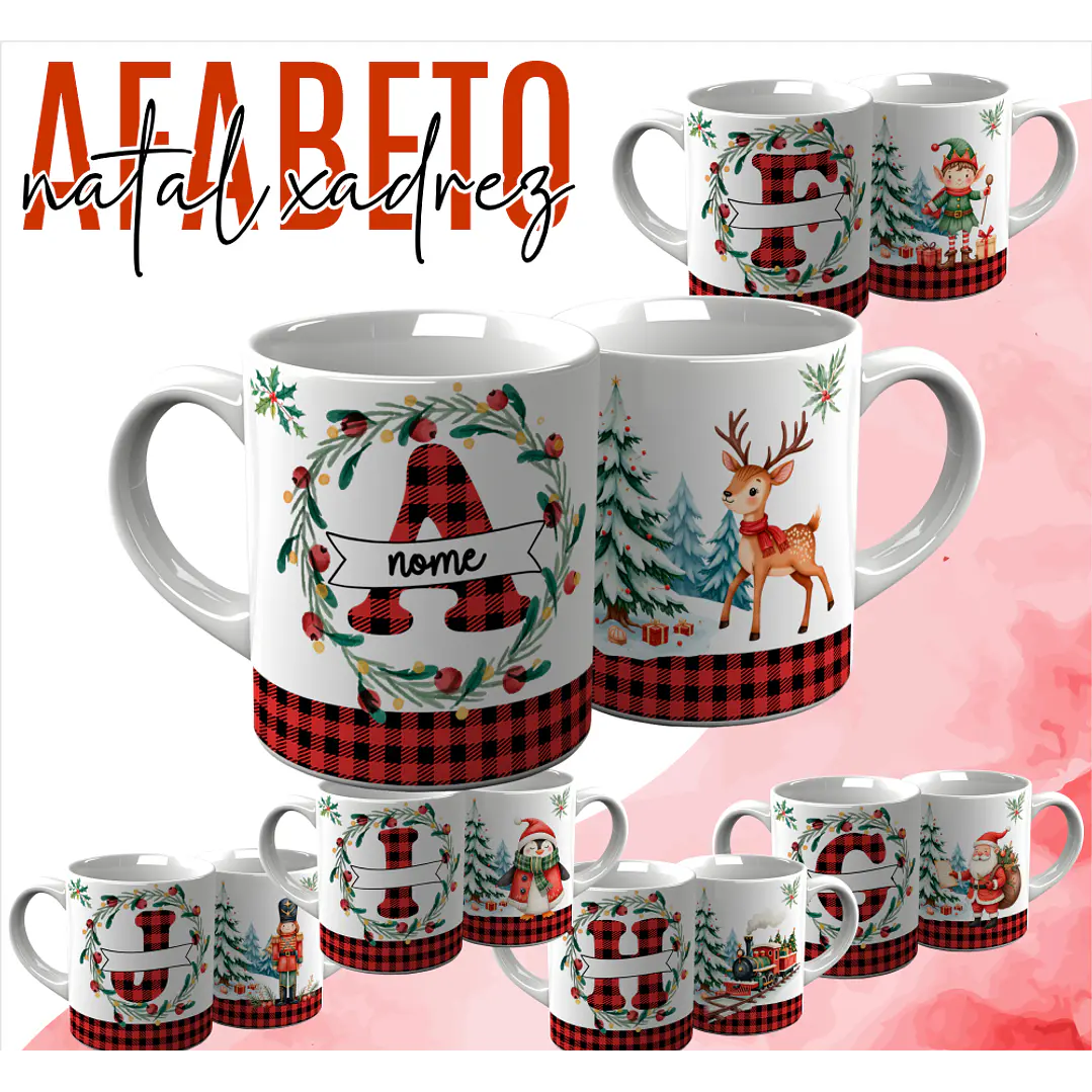 26 Artes para Caneca Alfabeto Natal Xadrez Arquivo Editável 3