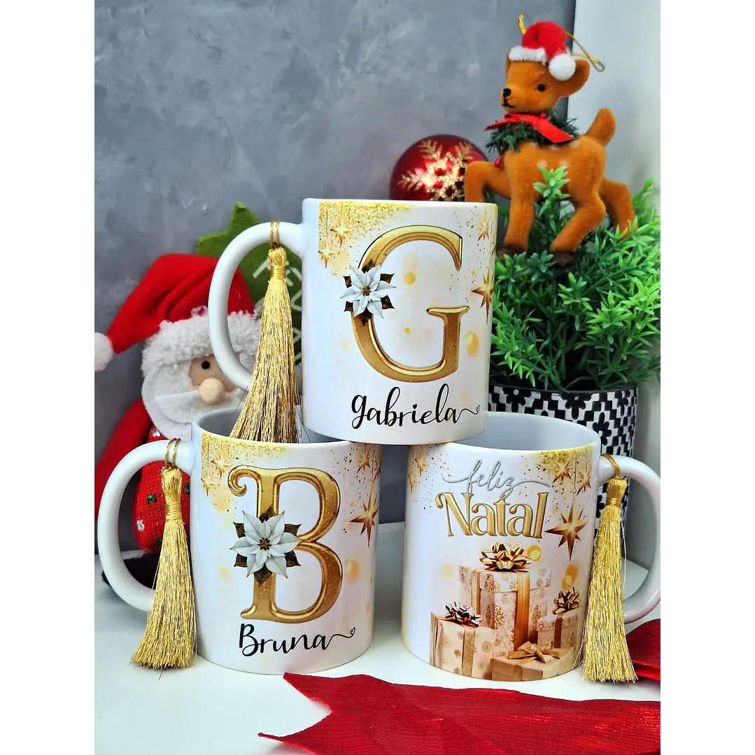 52 Artes para Caneca Alfabeto Dourado e Prata Natalino Arquivo em Png  1
