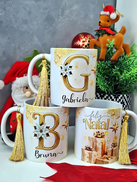 52 Artes para Caneca Alfabeto Dourado e Prata Natalino Arquivo em Png 