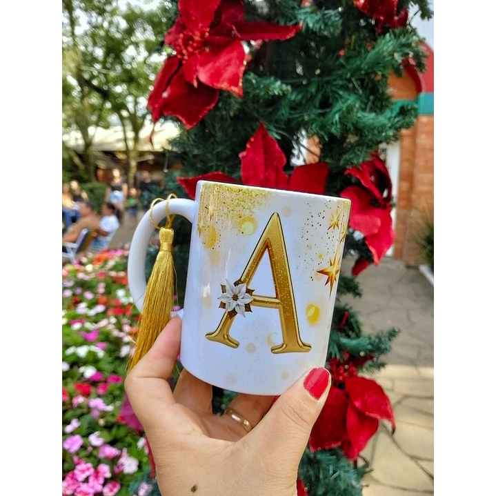 52 Artes para Caneca Alfabeto Dourado e Prata Natalino Arquivo em Png  4